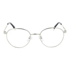Polaroid silver metal glasses frames showing sleek, lightweight design with clear lenses and modern style.