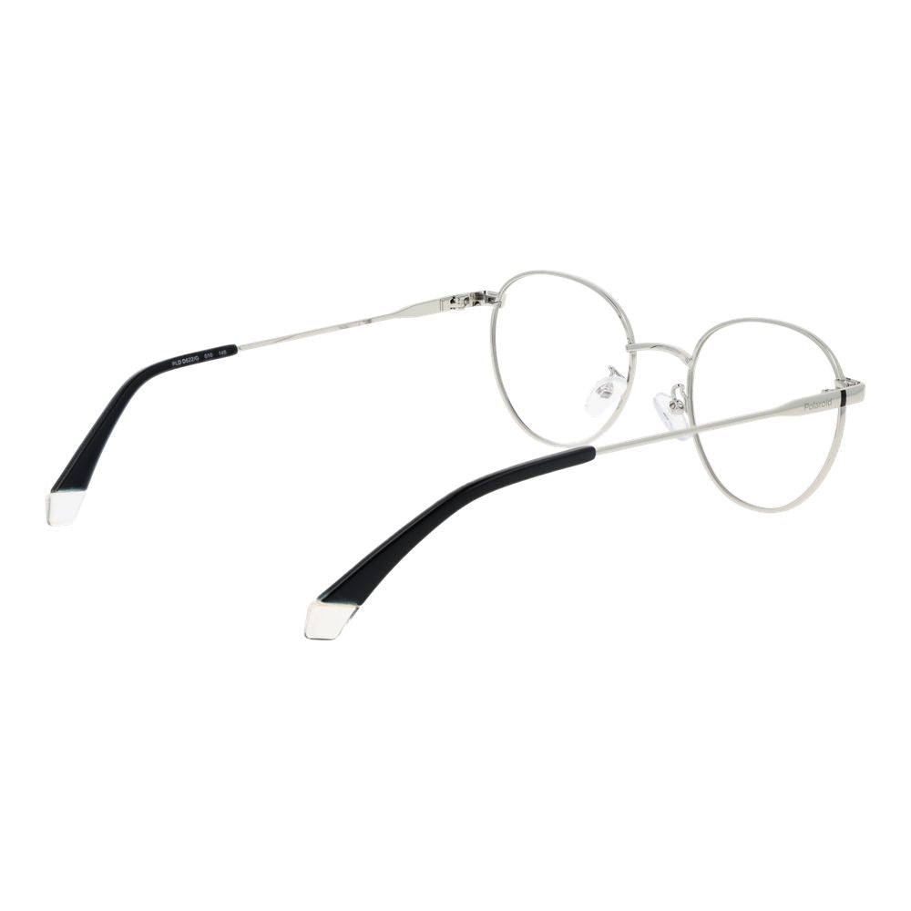 Polaroid silver metal glasses frames with clear lenses, stylish and lightweight eyewear for everyday wear.