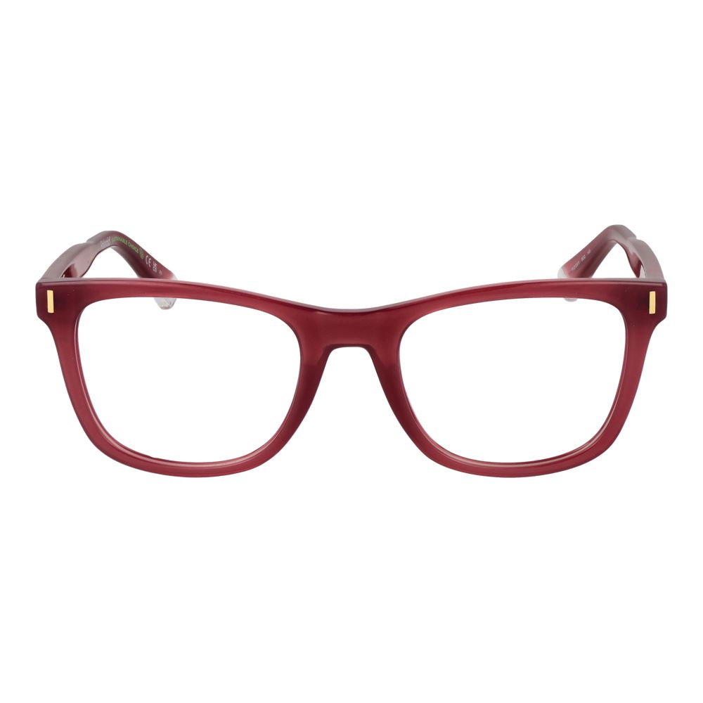 Polaroid red plastic eyeglass frames with a sleek, modern design, lightweight and stylish for everyday wear.