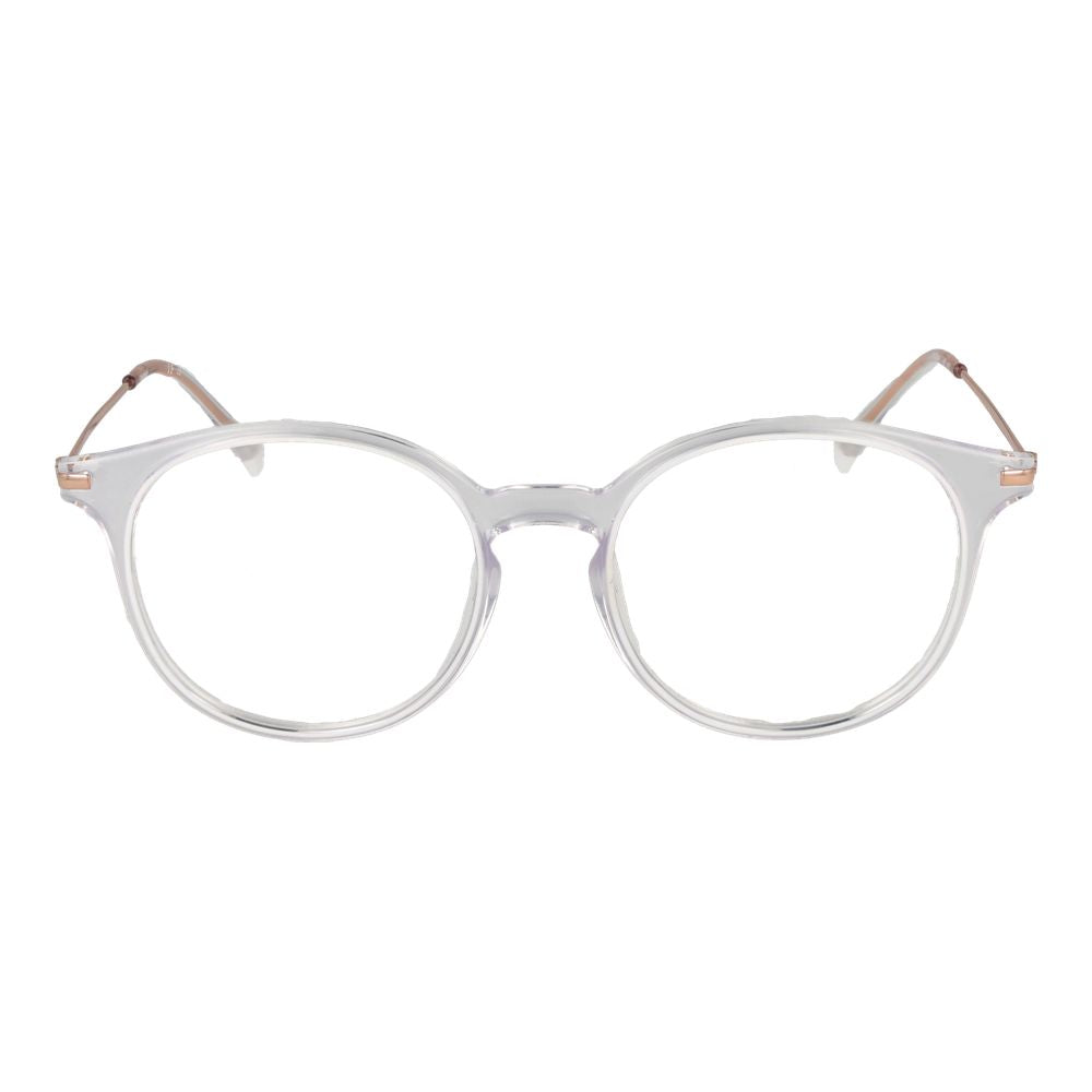 Polaroid white polyamide glasses frames with a sleek, modern design and clear lenses, showcasing lightweight, durable eyewear.
