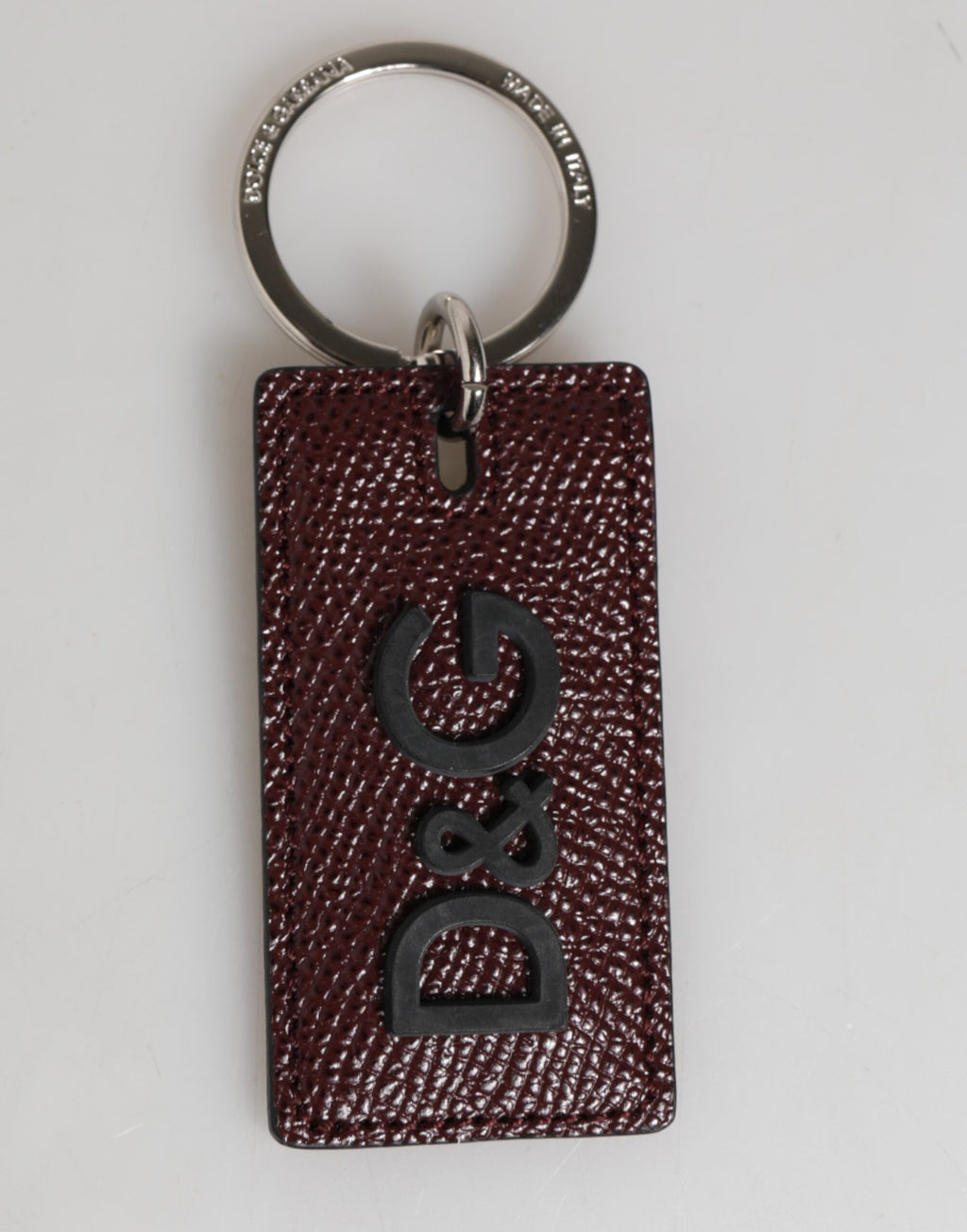 Dolce & Gabbana Bordeaux Leather Logo Metal Ring Men Keychain Keyring - Eljoys Fashion 