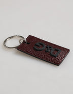 Dolce & Gabbana Bordeaux Leather Logo Metal Ring Men Keychain Keyring - Eljoys Fashion 