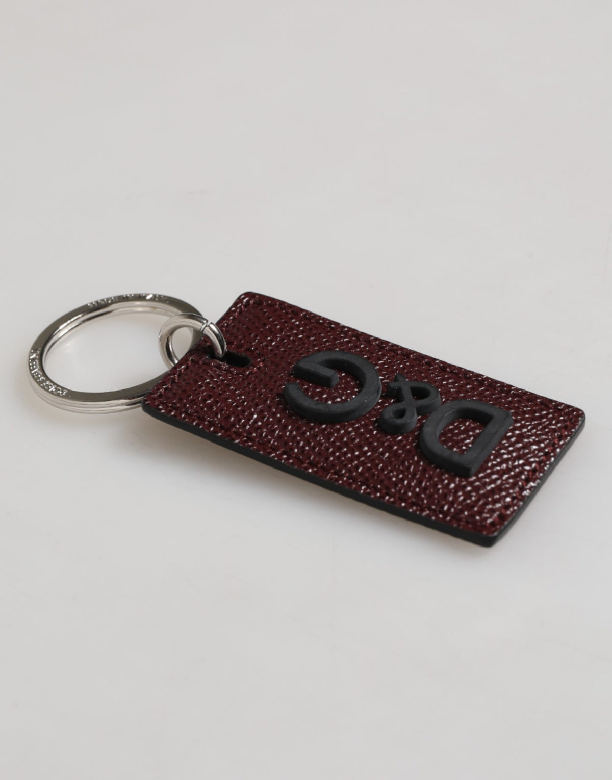 Dolce & Gabbana Bordeaux Leather Logo Metal Ring Men Keychain Keyring - Eljoys Fashion 