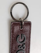 Dolce & Gabbana Bordeaux Leather Logo Metal Ring Men Keychain Keyring - Eljoys Fashion 