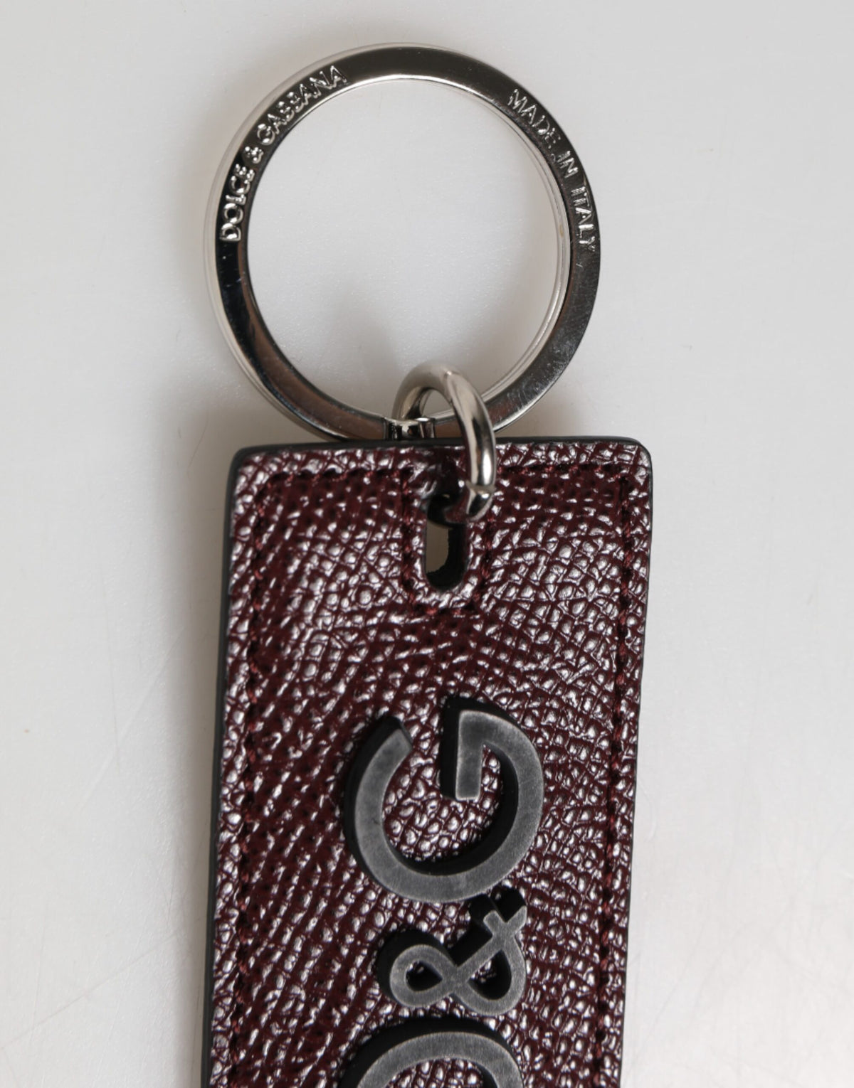Dolce & Gabbana Bordeaux Leather Logo Metal Ring Men Keychain Keyring - Eljoys Fashion 