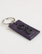 Dolce & Gabbana Violet Leather Logo Metal Ring Men Keychain Keyring