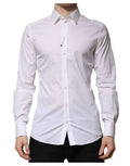 Dolce & Gabbana white cotton formal shirt with gold accents and long sleeves, designed for elegant occasions.