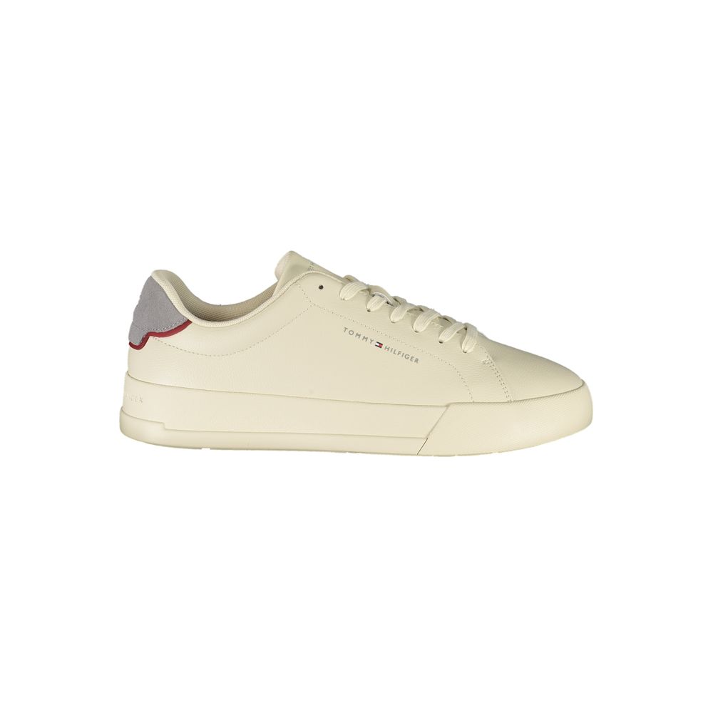 Tommy Hilfiger beige polyurethane men's sneaker with white sole and classic logo detail, casual footwear for everyday style.