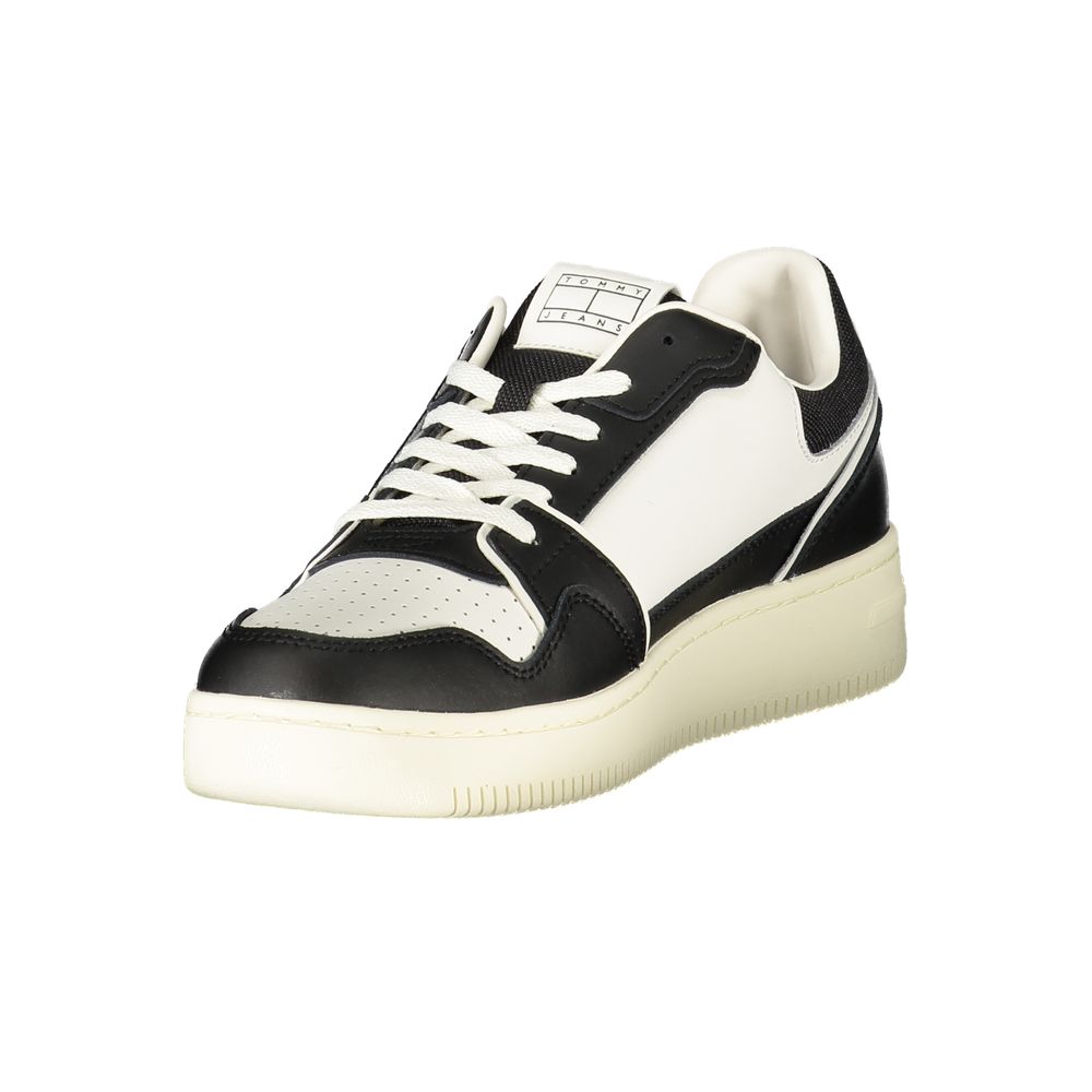 Tommy Hilfiger black polyurethane men's sneaker with sleek design and lace-up closure, casual footwear for everyday wear.