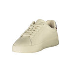 Tommy Hilfiger beige polyurethane men's sneaker with white sole and subtle branding details.