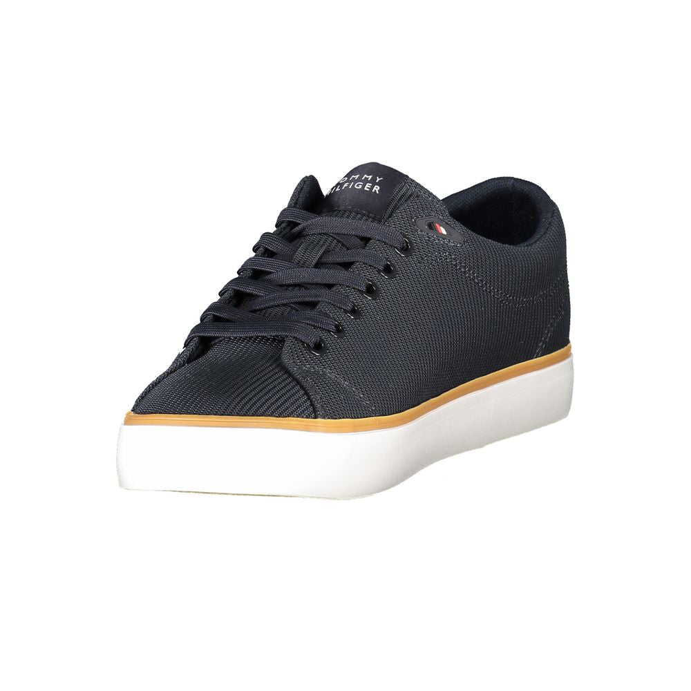 Tommy Hilfiger blue polyester men's sneaker with white sole and logo detail, sporty casual footwear.