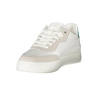 Calvin Klein Bianco polyurethane men's sneaker featuring a sleek design and white finish, shown from a side angle.