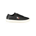 Tommy Hilfiger black polyurethane women's sneaker with white sole and stylish design, casual footwear for everyday wear.