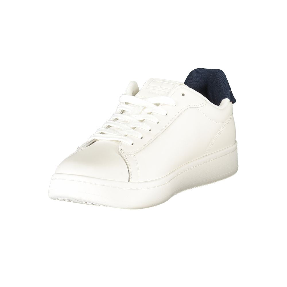 Tommy Hilfiger Bianco men's polyurethane sneakers with white design and casual style, showcasing the front view.