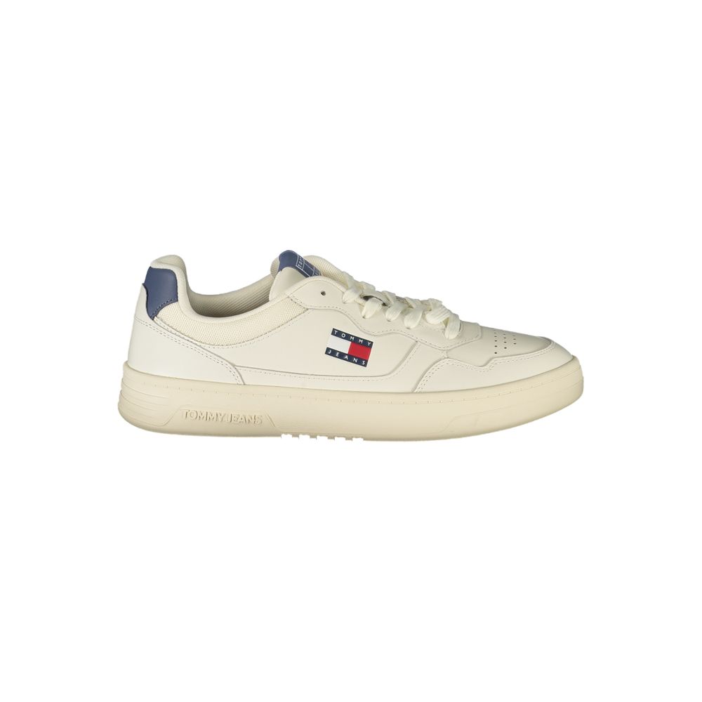 Tommy Hilfiger Bianco polyurethane men's sneaker with white design and sporty laces, casual footwear for everyday wear.