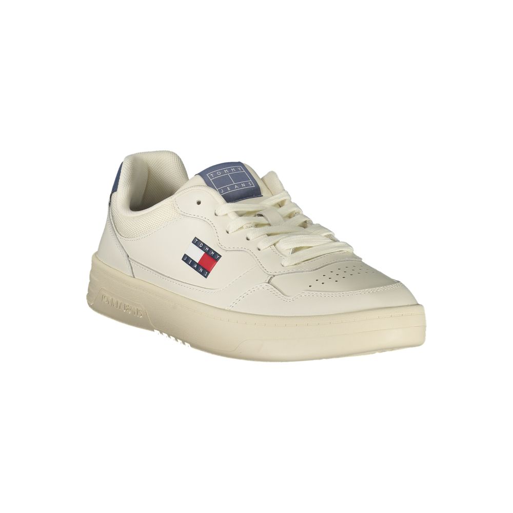 Tommy Hilfiger Bianco polyurethane men's sneaker with white design and lace-up style, casual footwear for everyday wear