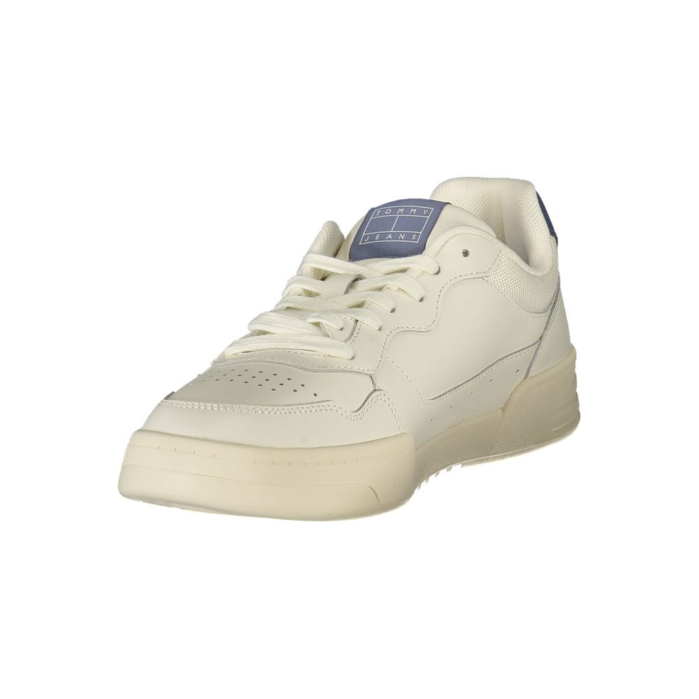 Tommy Hilfiger Bianco polyurethane men's sneaker with white design, rubber sole, and stylish casual look.