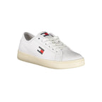 Tommy Hilfiger Bianco polyurethane women's sneaker with white design, lace-up closure, and casual athletic style.