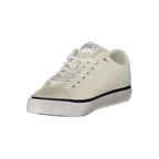 Tommy Hilfiger Bianco polyester men's sneaker showing white sporty shoe with brand logo on the side.