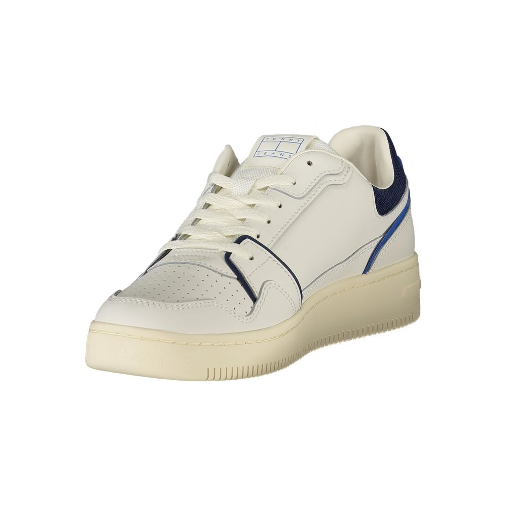 Tommy Hilfiger Bianco polyurethane men's sneaker with white design and sporty style, featuring brand logo and lace-up closure.