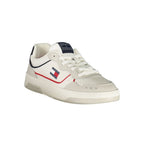 Tommy Hilfiger Bianco Uomo sneaker with white polyurethane upper, casual design, and lace-up closure.