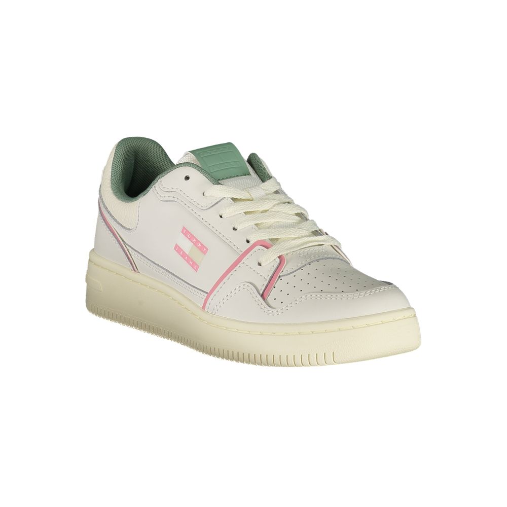 Tommy Hilfiger Bianco Donna sneaker with white polyurethane material, stylish casual footwear for women.