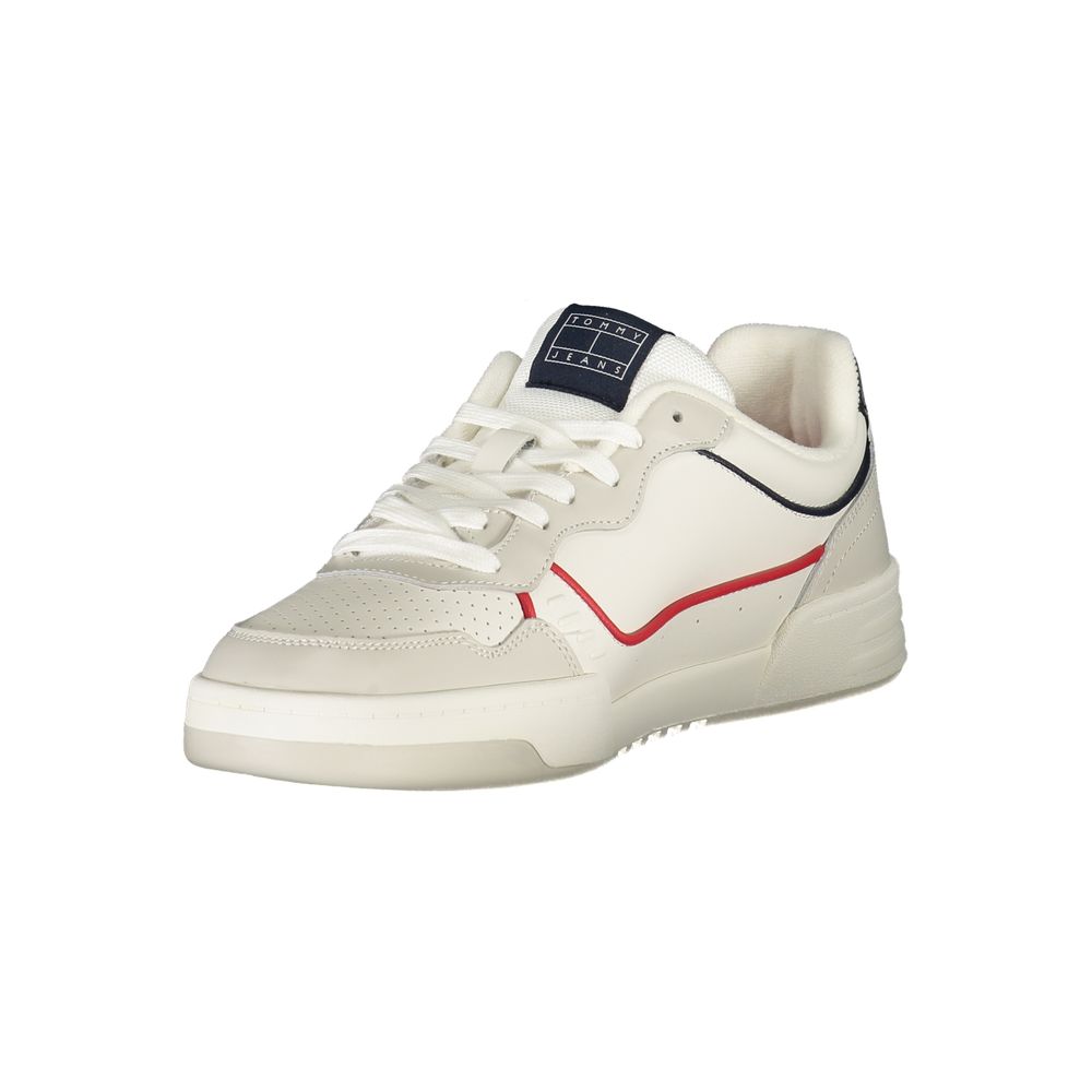 Tommy Hilfiger Bianco Poliuretano Uomo sneaker with white synthetic upper and laces, casual athletic footwear for men.