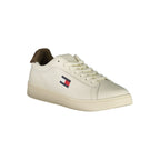 Tommy Hilfiger Bianco polyurethane men's sneaker with white design and casual laces, front view showing sleek sporty style.
