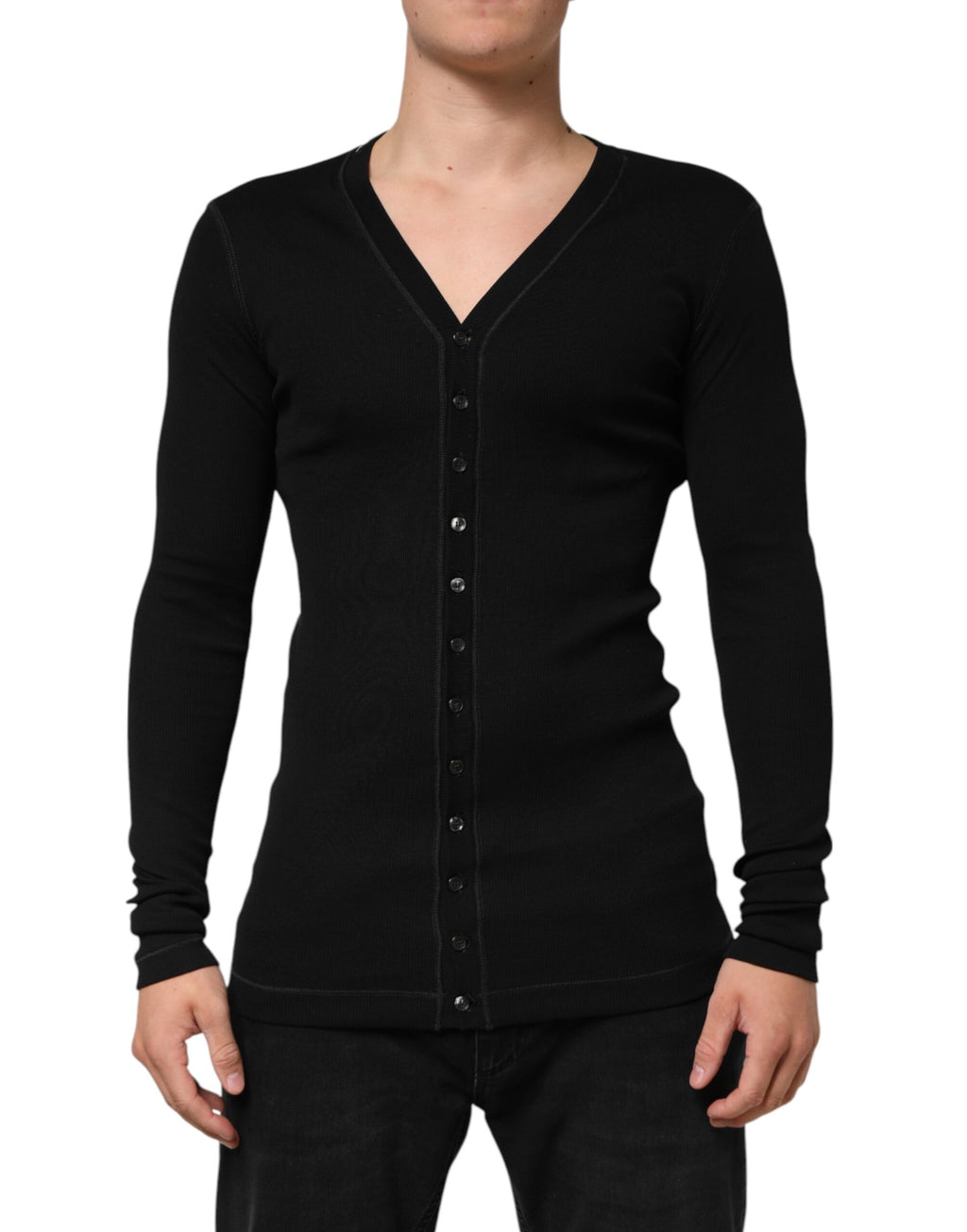 Dolce & Gabbana Black Cotton Button Up Men Cardigan Sweater - Eljoys Fashion 