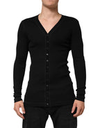 Dolce & Gabbana Black Cotton Button Up Men Cardigan Sweater - Eljoys Fashion 