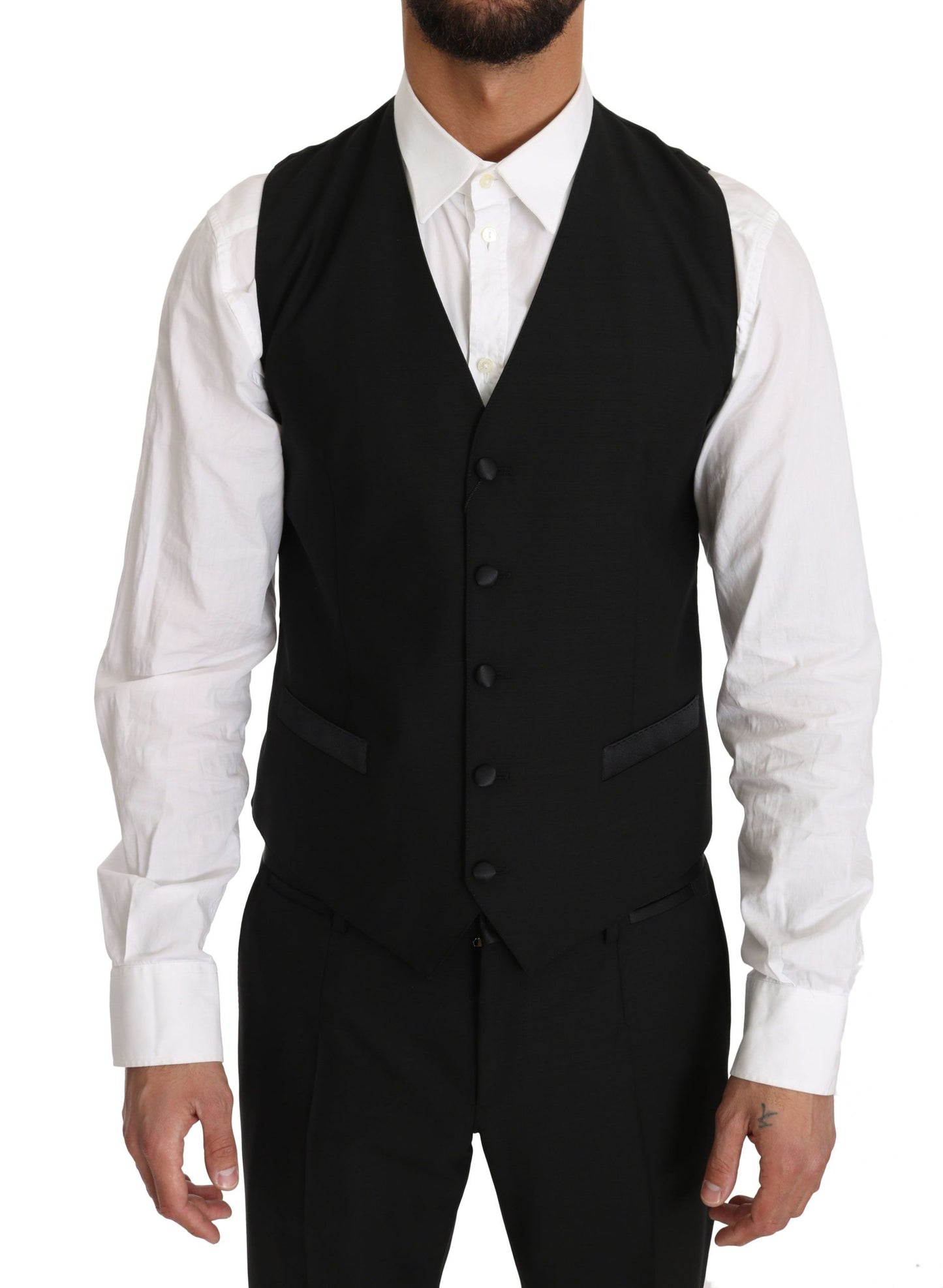 Dolce & Gabbana Black Wool Dress Waistcoat Gillet Vest Dolce & Gabbana