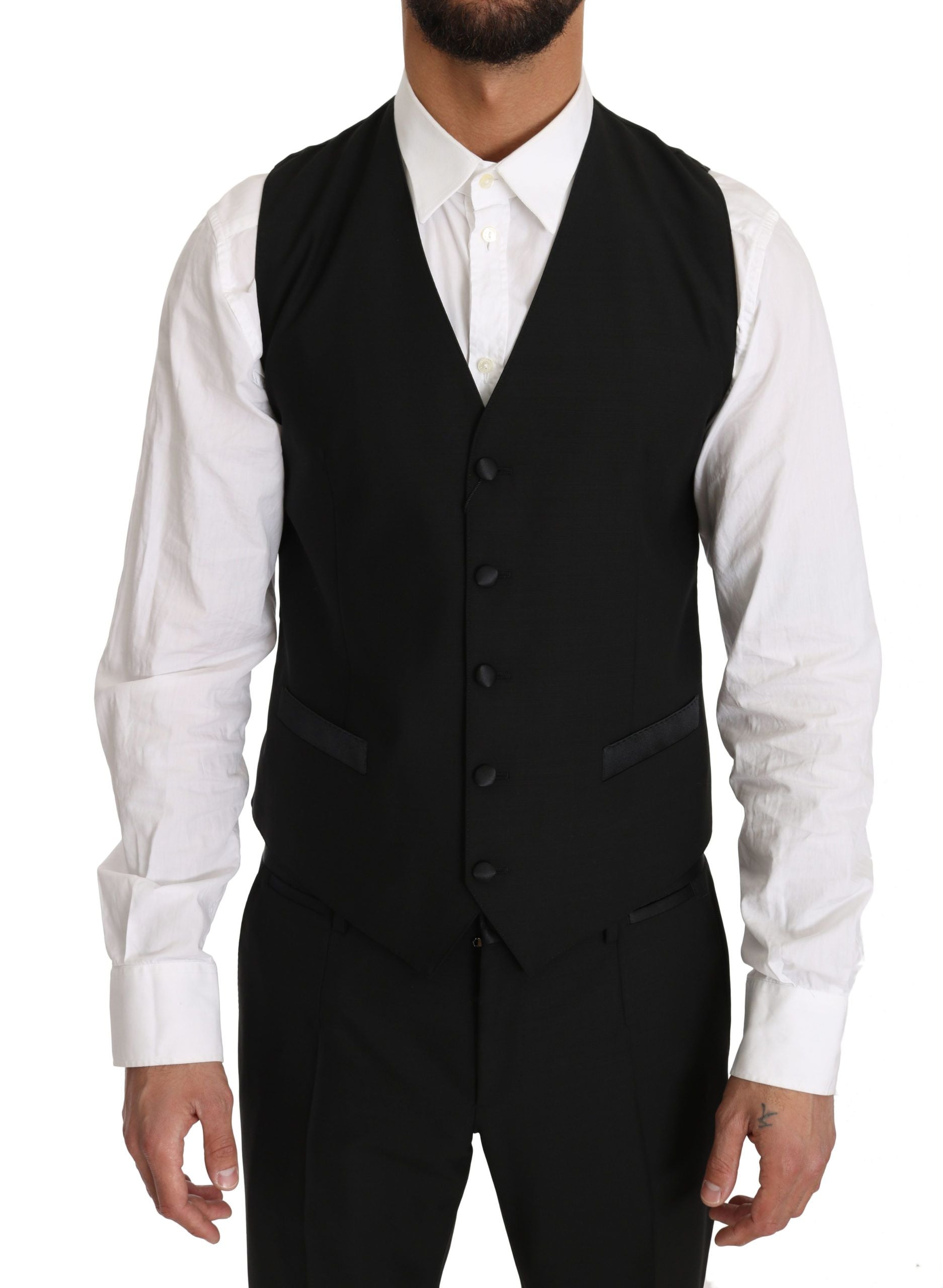 Dolce & Gabbana Black Wool Dress Waistcoat Gillet Vest Dolce & Gabbana