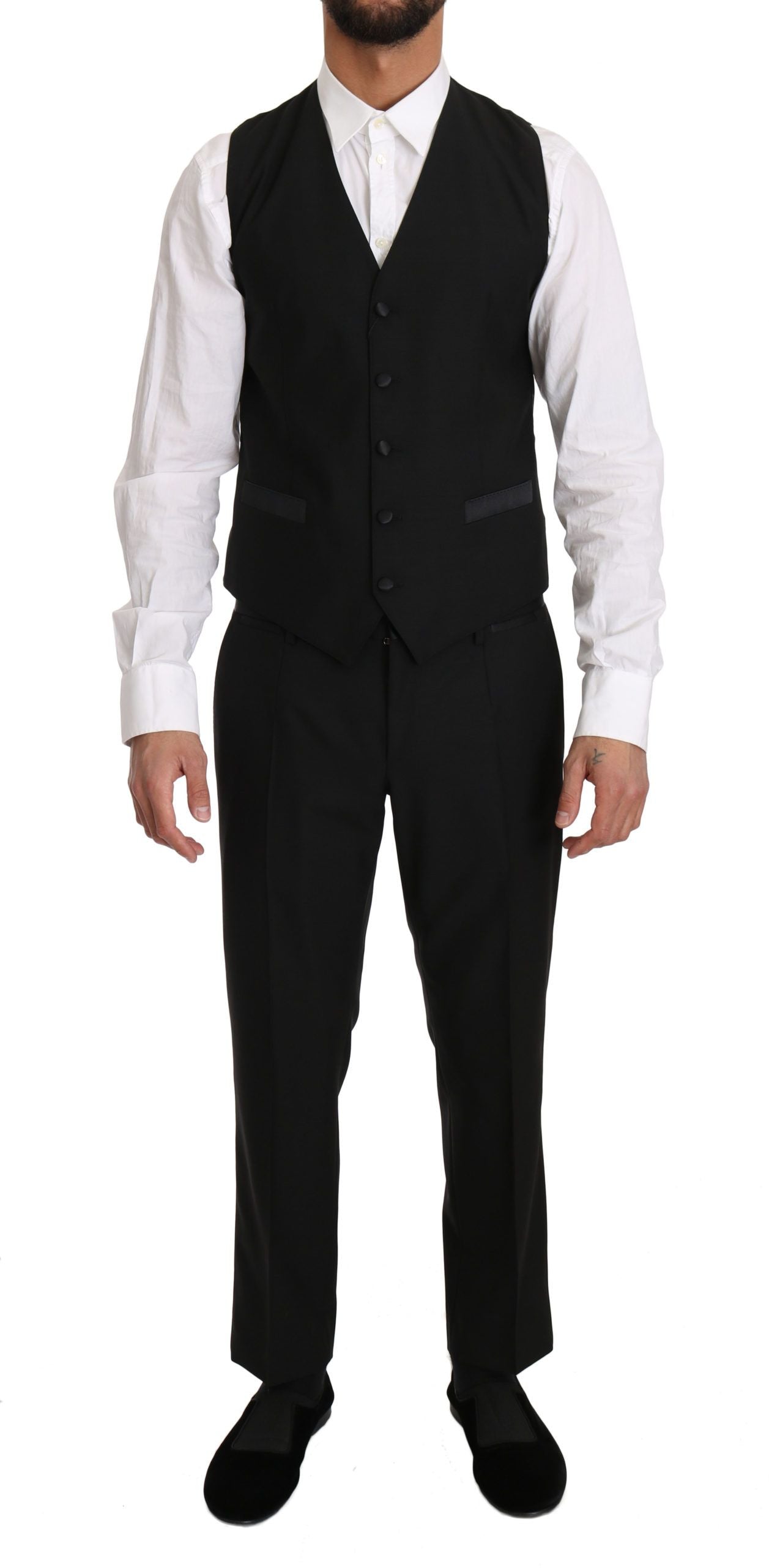 Dolce & Gabbana Black Wool Dress Waistcoat Gillet Vest Dolce & Gabbana