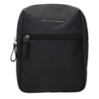 Black fabric Piquadro crossbody bag with adjustable strap and multiple compartments, designed for everyday use.