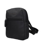 Black fabric crossbody bag by Piquadro with adjustable strap and sleek design, perfect for everyday use.