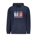 Tommy Hilfiger blue cotton men's hoodie with front pocket and drawstring hood, casual and comfortable apparel.
