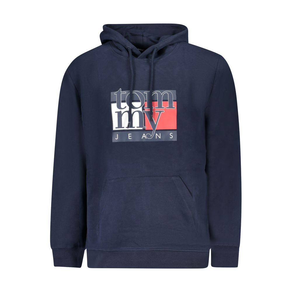 Tommy Hilfiger blue cotton men's hoodie with front pocket and drawstring hood, casual and comfortable apparel.