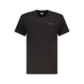 Black cotton men's T-shirt by Tommy Hilfiger with crew neck and logo detail, displayed on a plain background.