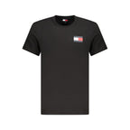 Black cotton men's T-shirt by Tommy Hilfiger with logo detail, casual fit, and short sleeves.