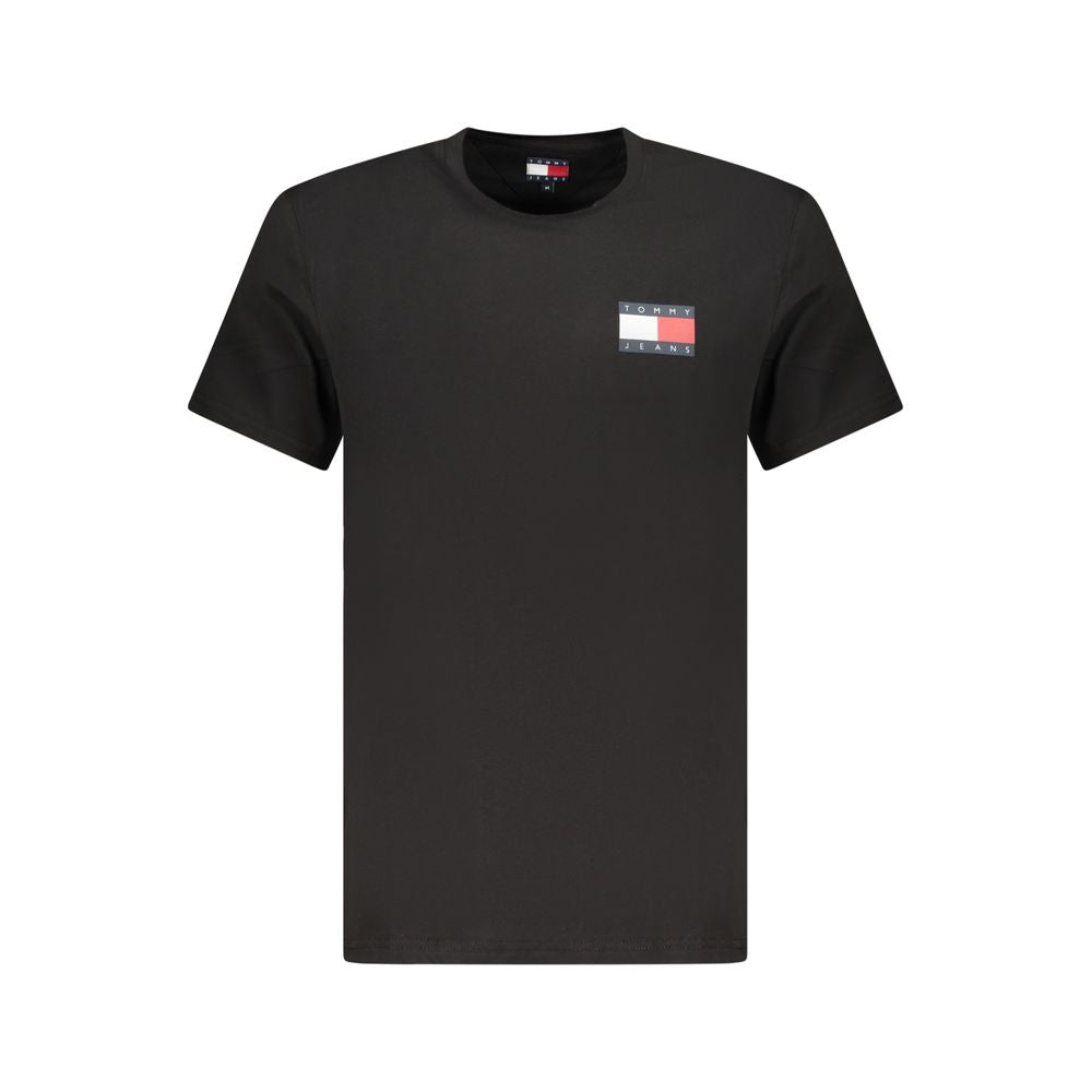 Black cotton men's T-shirt by Tommy Hilfiger with logo detail, casual fit, and short sleeves.
