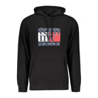 Black cotton men's sweatshirt by Tommy Hilfiger, featuring a classic fit and logo embroidery on the chest.