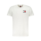 White cotton men's T-shirt by Tommy Hilfiger with a classic fit and logo detail, displayed flat on a neutral background.