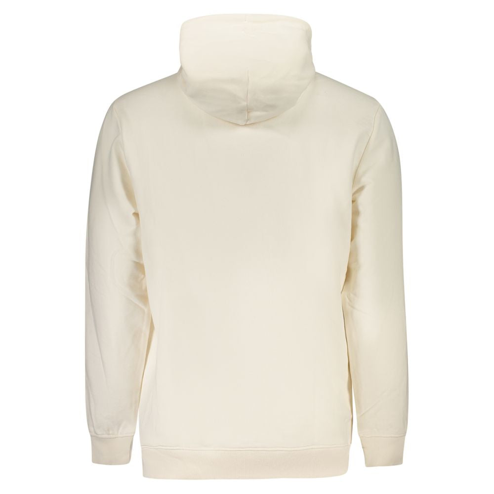 White cotton men's hooded sweatshirt by Tommy Hilfiger with a front pocket and logo details, displayed on a plain background.