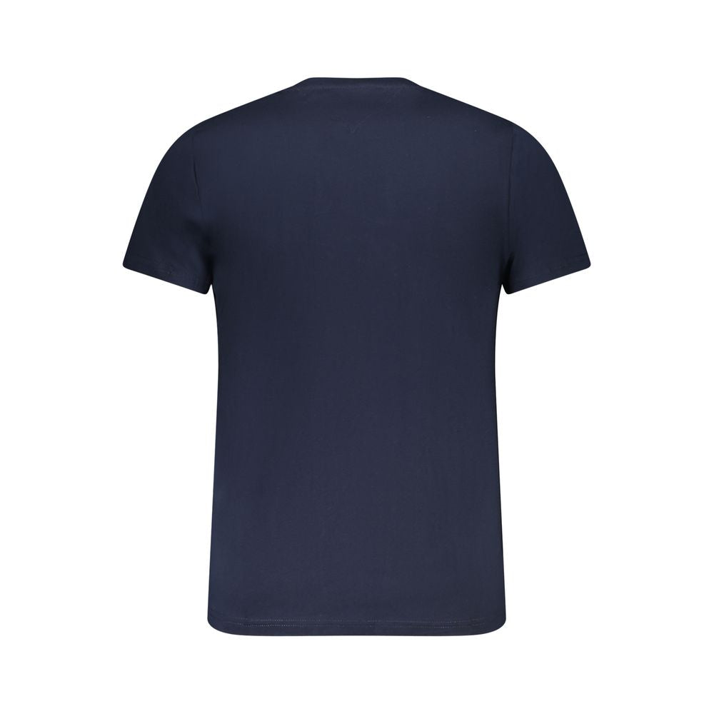 Blue cotton men's T-shirt by Tommy Hilfiger with classic logo and crew neck, displayed on a plain background.