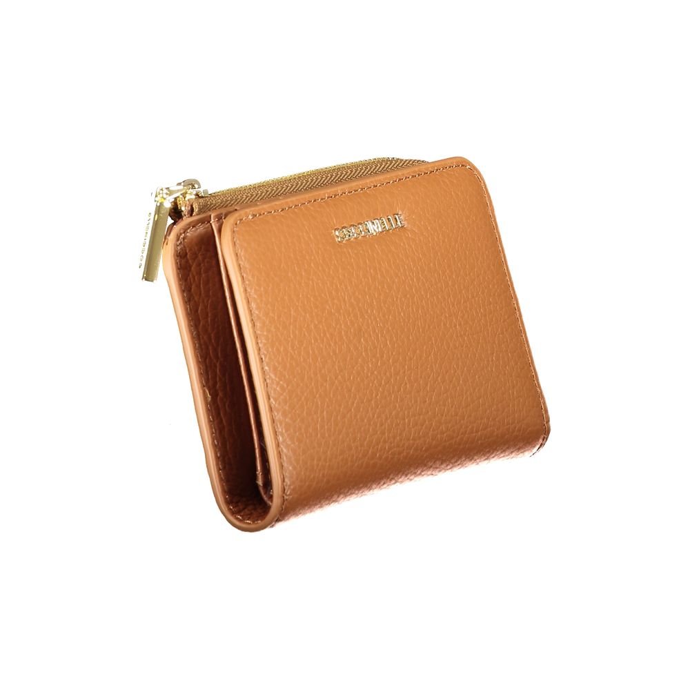 Coccinelle brown leather women’s wallet with multiple card slots and a sleek, compact design.