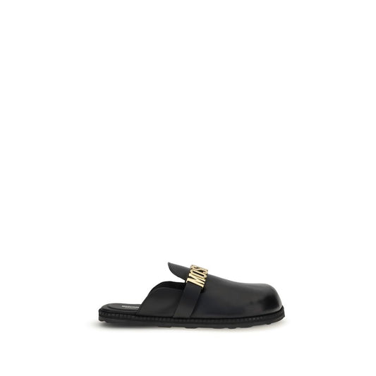 Moschino Black Calf Leather Bos Taurus Mules Moschino