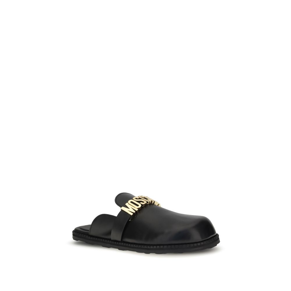 Moschino Black Calf Leather Bos Taurus Mules Moschino