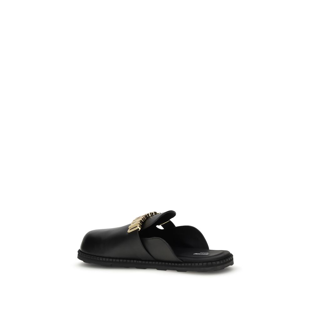 Moschino Black Calf Leather Bos Taurus Mules Moschino
