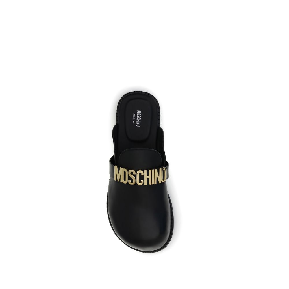 Moschino Black Calf Leather Bos Taurus Mules Moschino