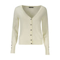 Guess Jeans women's white viscose cardigan with long sleeves and a relaxed fit, featuring a classic button-up design.